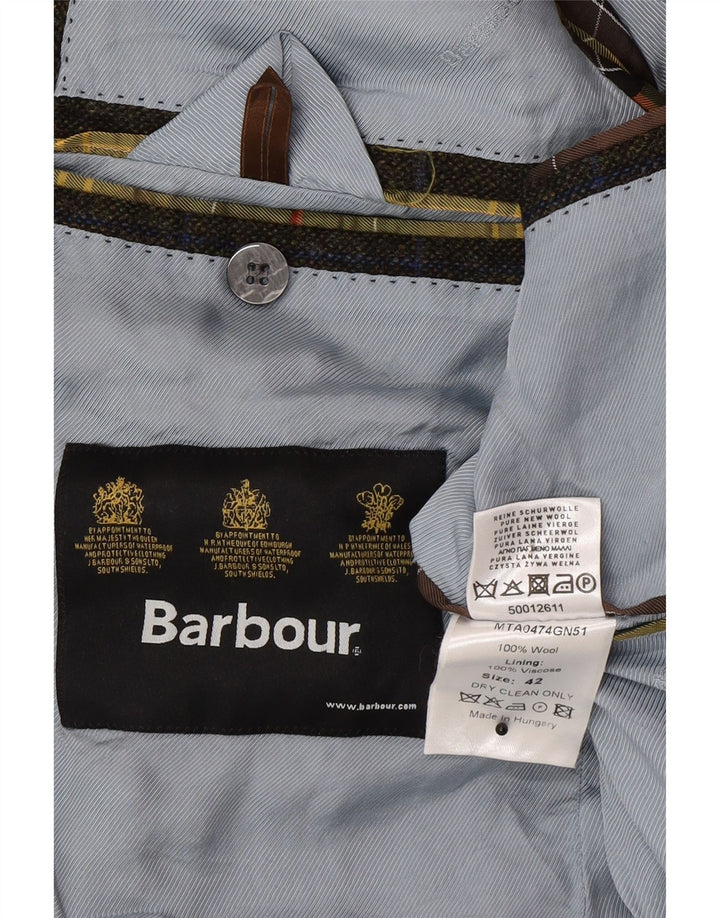 Мужской пиджак Barbour на 2 пуговицах UK 42, большой цвет хаки в клетку, шерстяной