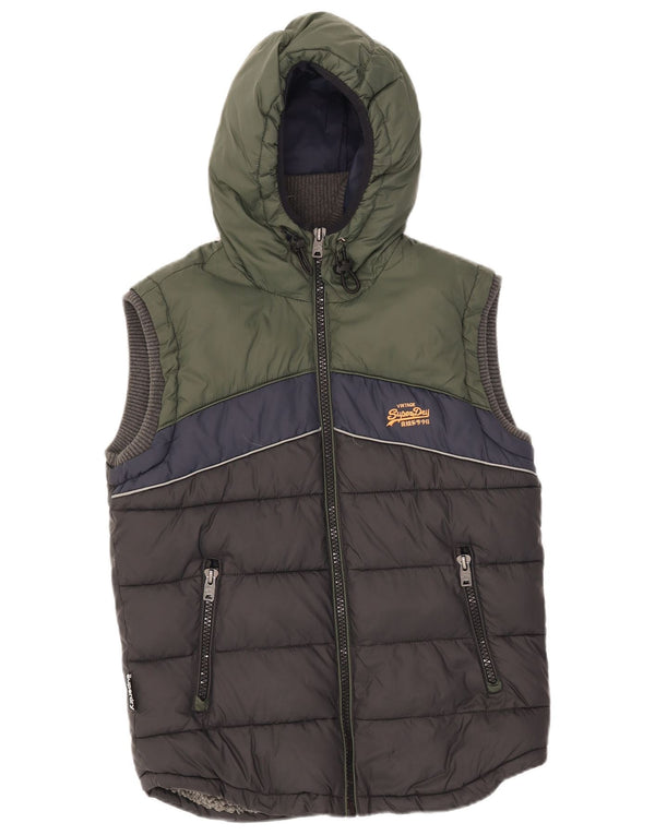Мужской утепленный жилет с капюшоном Superdry UK 38, средний черный, нейлон с цветными блоками