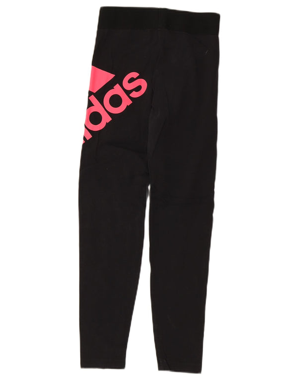 Леггинсы с рисунком Adidas для девочек 11-12 лет, черные, хлопковые