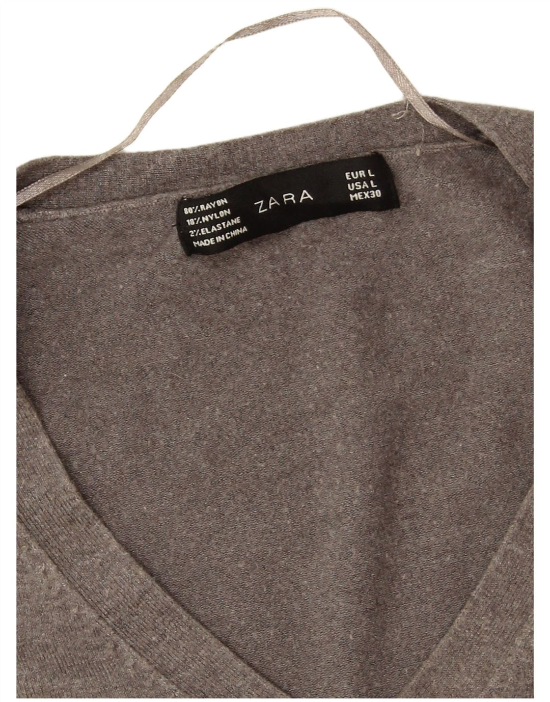 Женский джемпер с v-образным вырезом Zara UK 16, большой серый вискоза