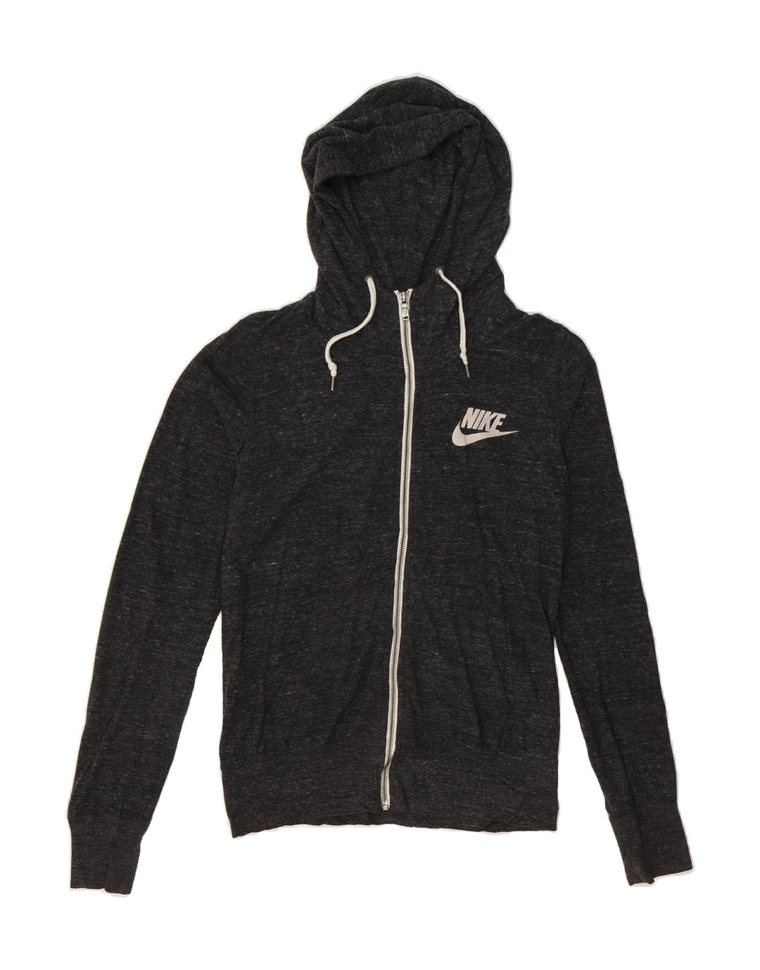 NIKE Womens Zip Hoodie Sweater UK 14 Medium Black Flecked Polyester Vintage Nike and Second-Hand Nike from Messina Hembry 