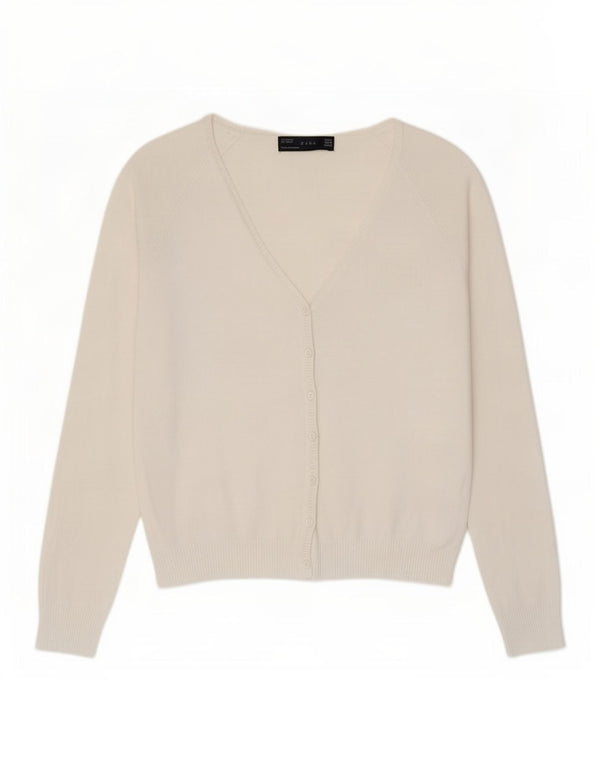 Женский кардиган Zara UK 12, средний белый хлопковый свитер
