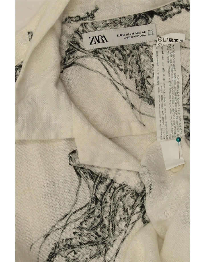 Мужская рубашка с коротким рукавом Zara с абстрактным узором, средний белый цвет, вискоза