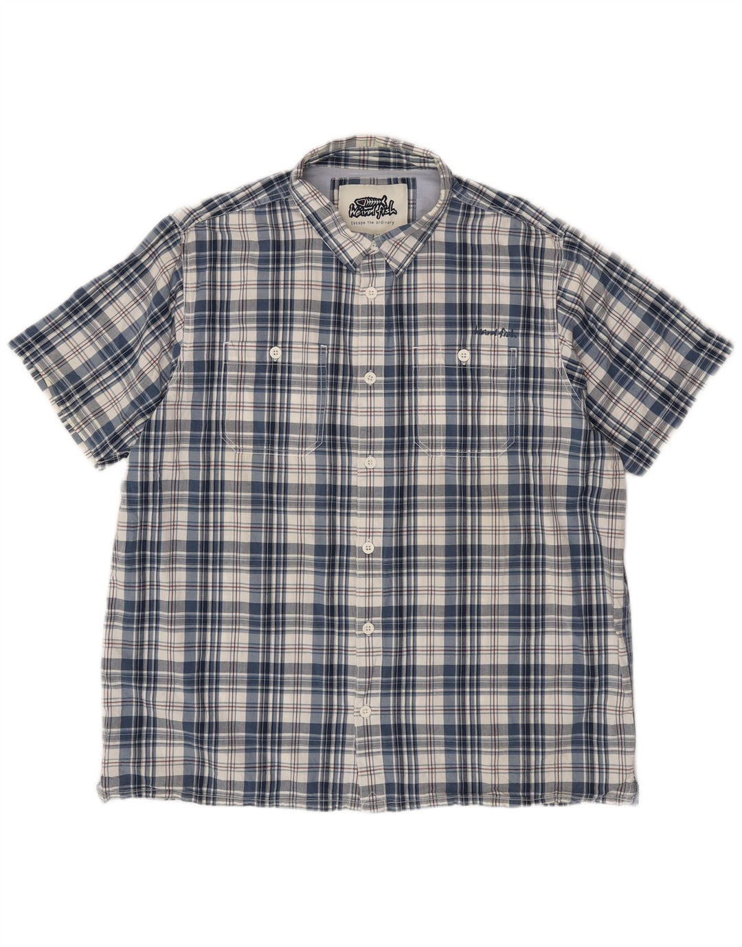 WEIRD FISH Мужская рубашка с коротким рукавом 2XL, синяя клетка, хлопок