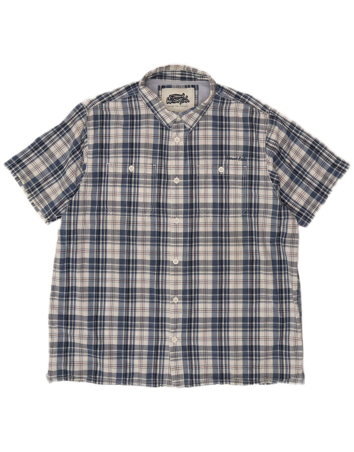 WEIRD FISH Мужская рубашка с коротким рукавом 2XL, синяя клетка, хлопок