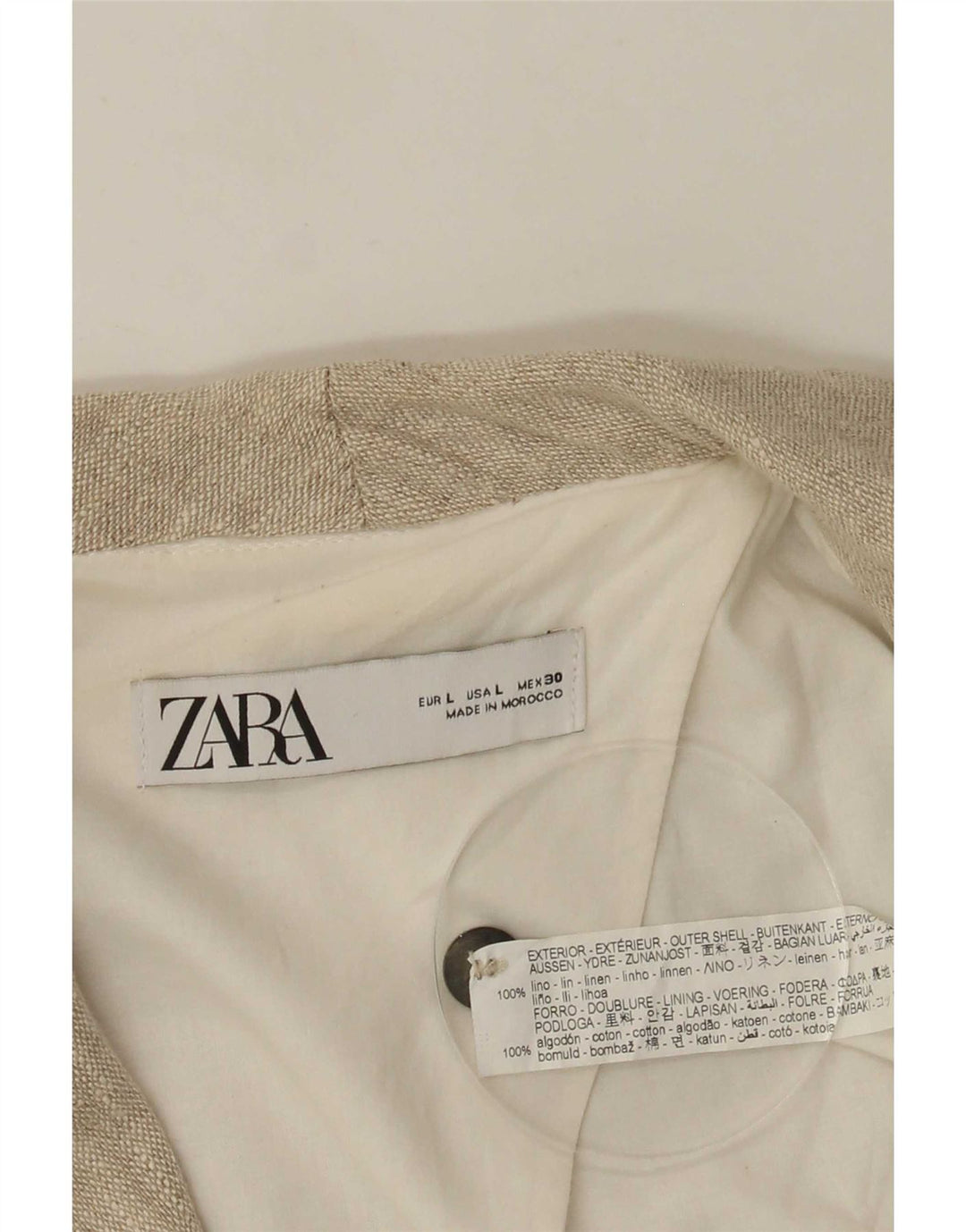 Женский двубортный пиджак Zara UK 16, большой, бежевый, льняной