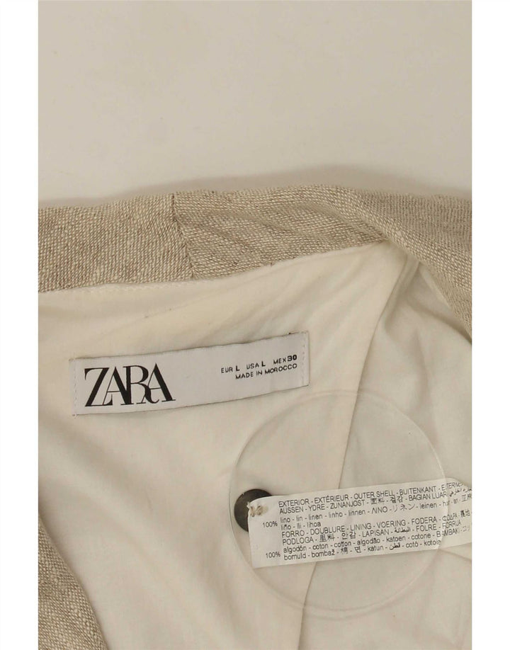 Женский двубортный пиджак Zara UK 16, большой, бежевый, льняной