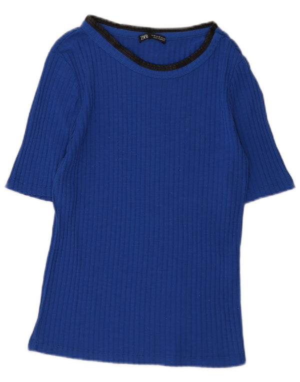 Женская футболка Zara Top UK 12, средний синий