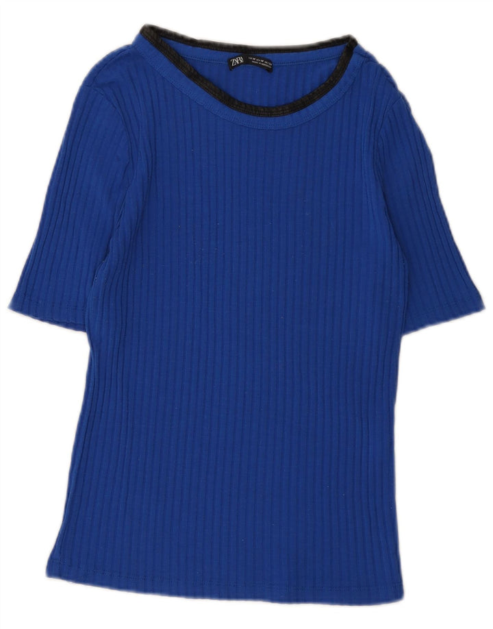 Женская футболка Zara Top UK 12, средний синий