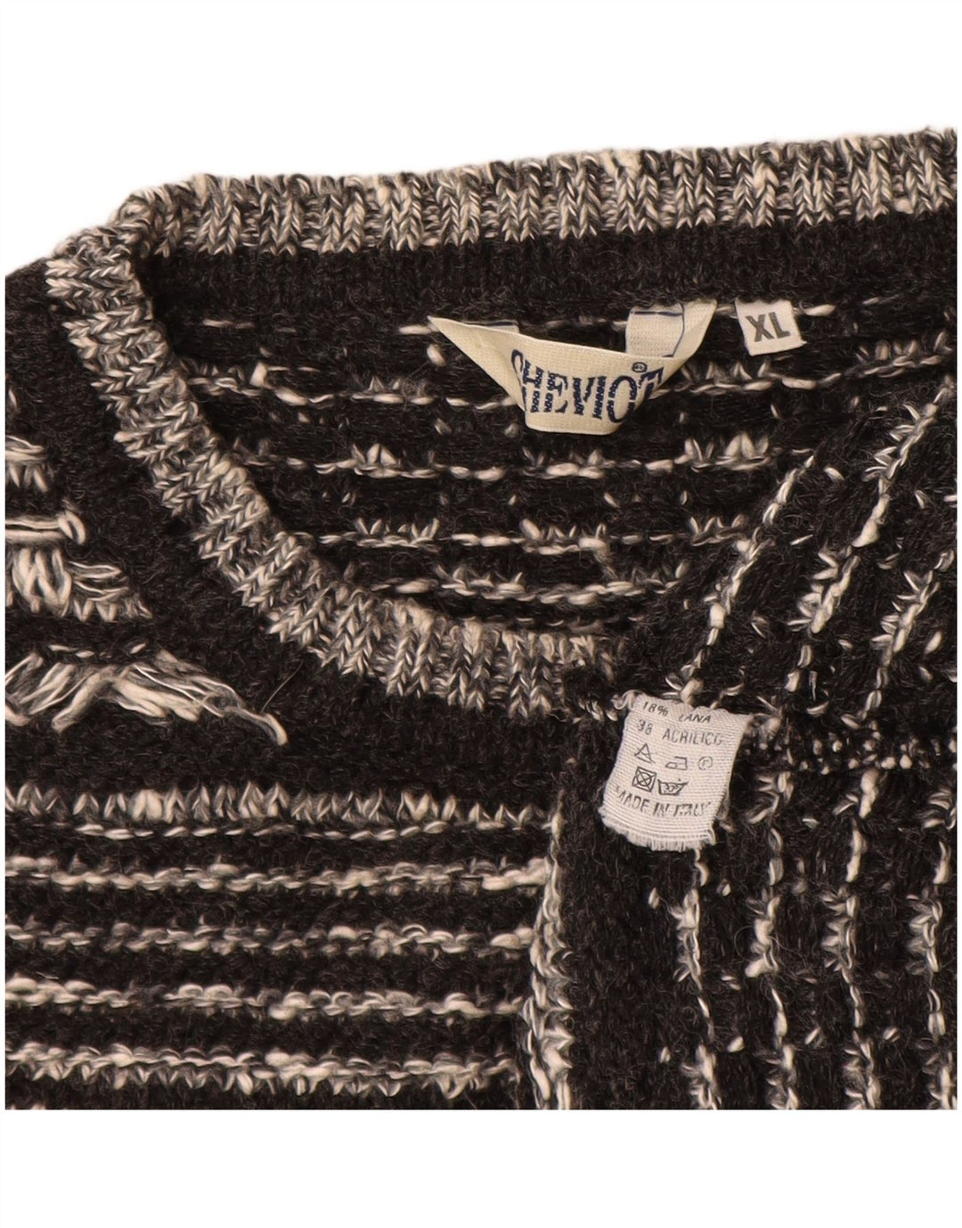 Мужской свитер VINTAGE с круглым вырезом XL, черный, шерстяной с геометрическим рисунком