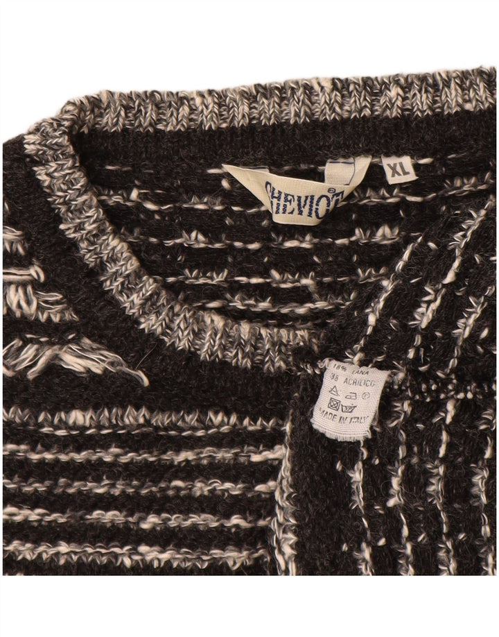 Мужской свитер VINTAGE с круглым вырезом XL, черный, шерстяной с геометрическим рисунком