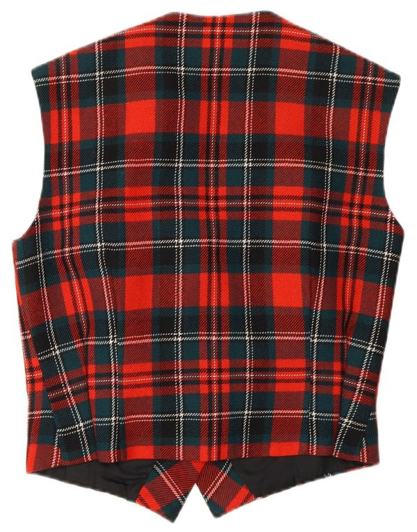 ВИНТАЖНЫЙ женский укороченный жилет EU 42, большая красная клетка из натуральной шерсти