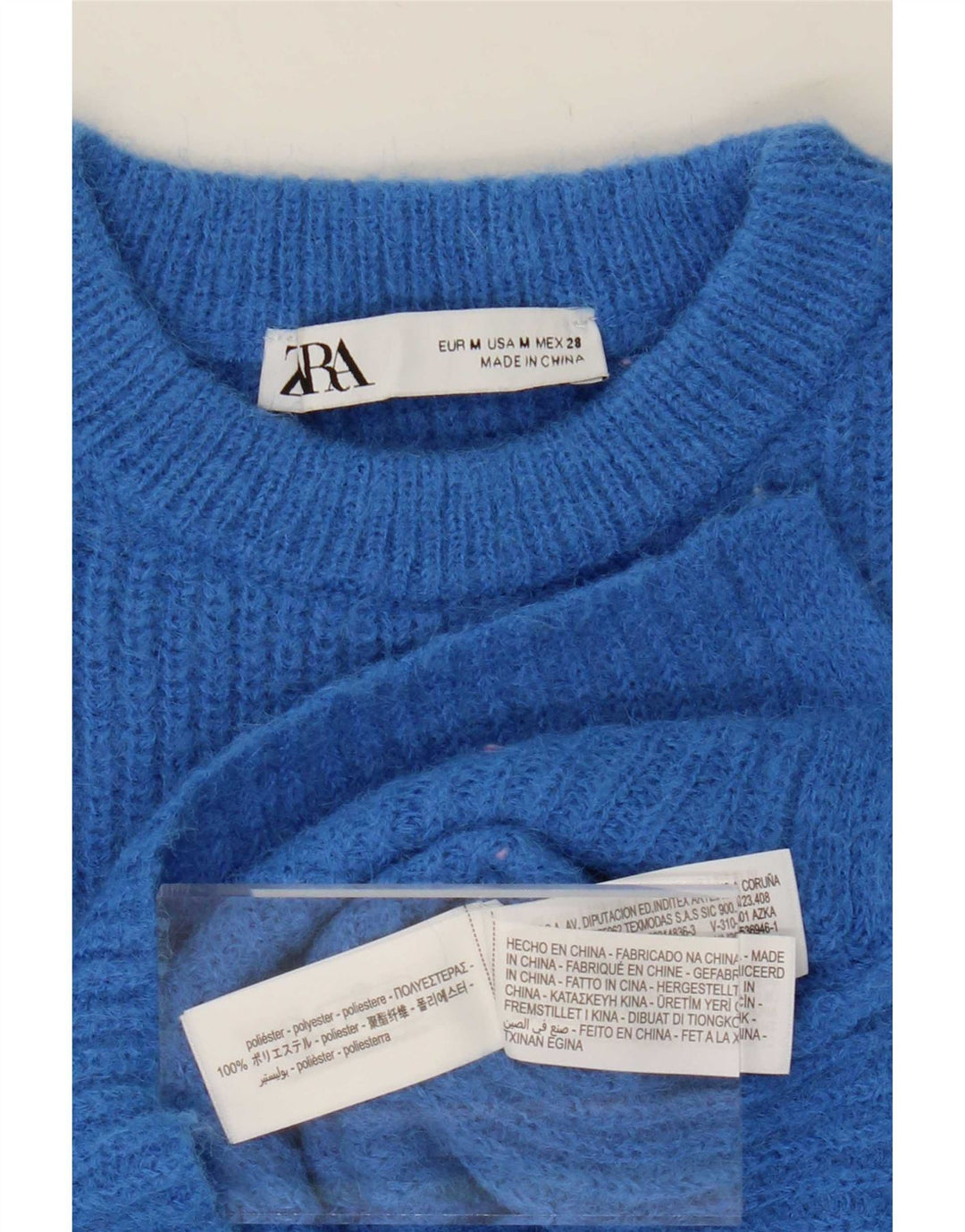Женский укороченный джемпер с круглым вырезом Zara UK 14, средний синий полиэстер