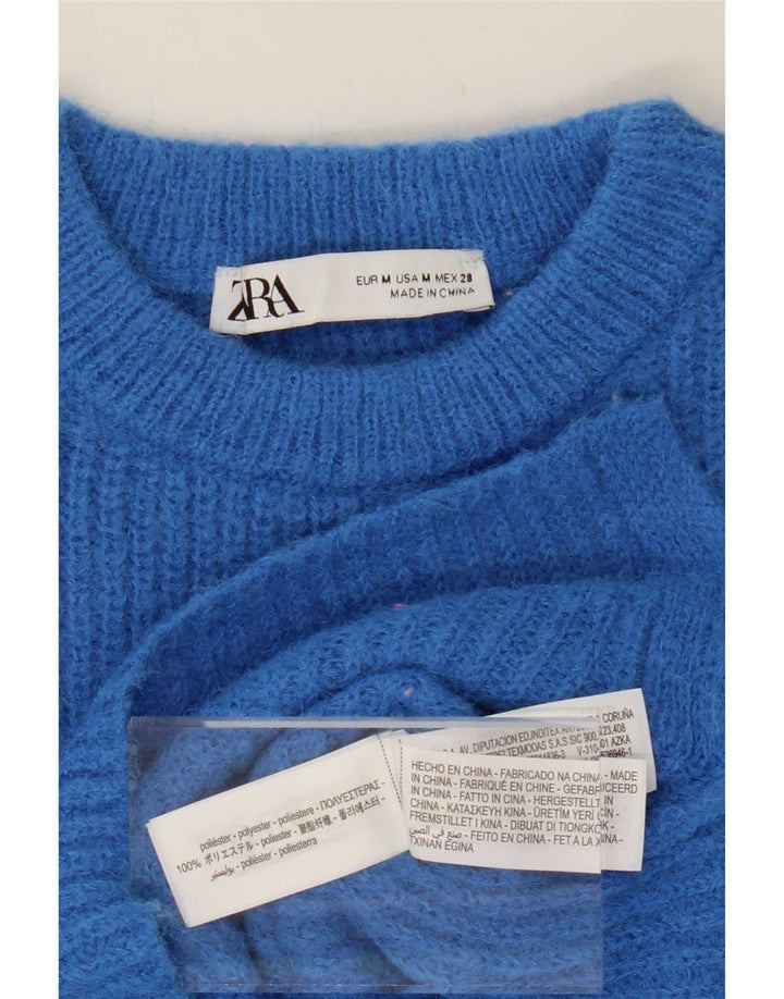 Женский укороченный джемпер с круглым вырезом Zara UK 14, средний синий полиэстер