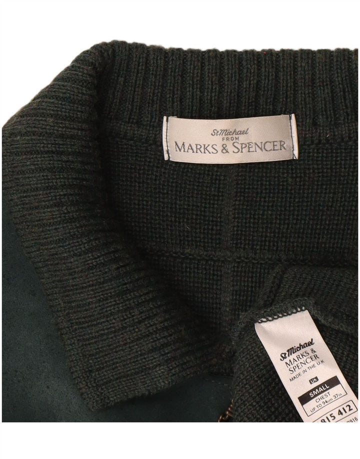 Мужской кардиган Marks & Spencer St. Michael, маленький зеленый шерстяной свитер в клетку