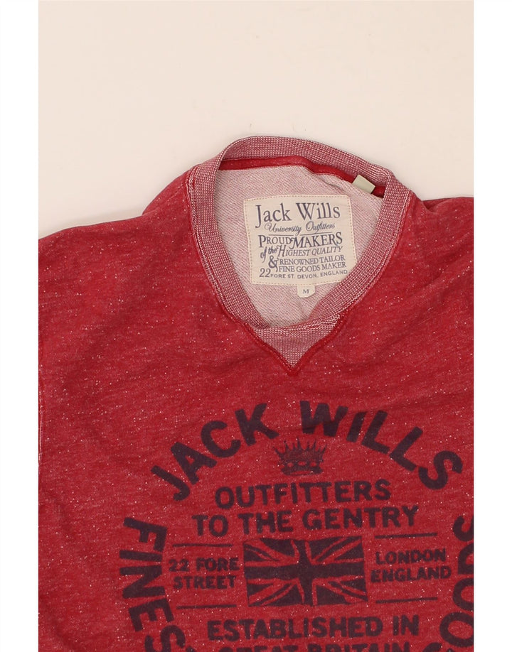 JACK WILLS Mens Graphic Sweatshirt Jumper Medium Red Flecked Cotton Vintage Jack Wills and Second-Hand Jack Wills from Messina Hembry 