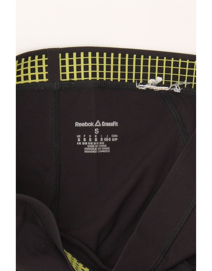 REEBOK Womens Graphic Leggings UK 8/10 Small Black Colourblock Vintage Reebok and Second-Hand Reebok from Messina Hembry 