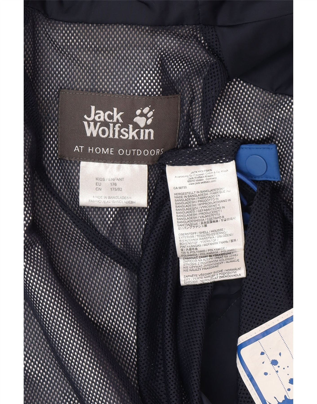 Куртка-дождевик Jack Wolfskin для мальчиков 15–16 лет, синяя с цветными блоками, полиамид