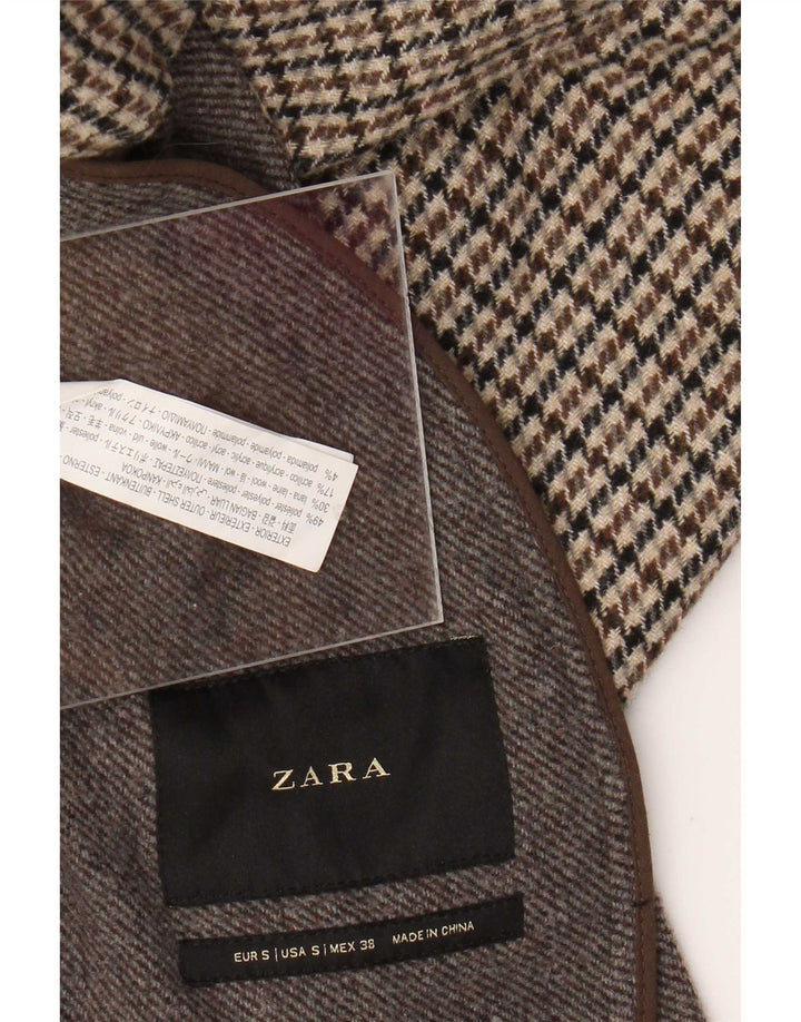 Zara Мужское пальто UK 36 Маленький коричневый полиэстер с узором «гусиные лапки»