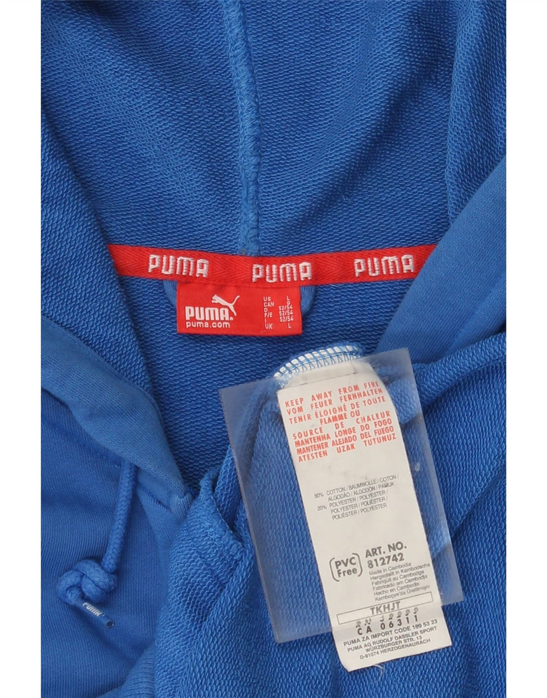 Мужской свитер с капюшоном на молнии с рисунком Puma, большой синий, хлопковый