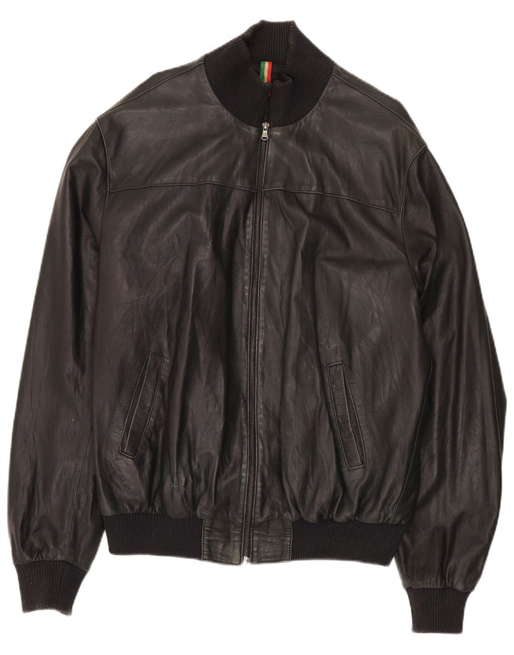 Мужская кожаная куртка John and Son's UK 38, черная кожа среднего размера