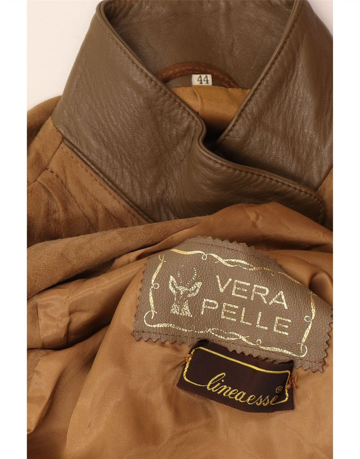 Винтажная женская замшевая куртка оверсайз IT 44, кожа среднего коричневого цвета