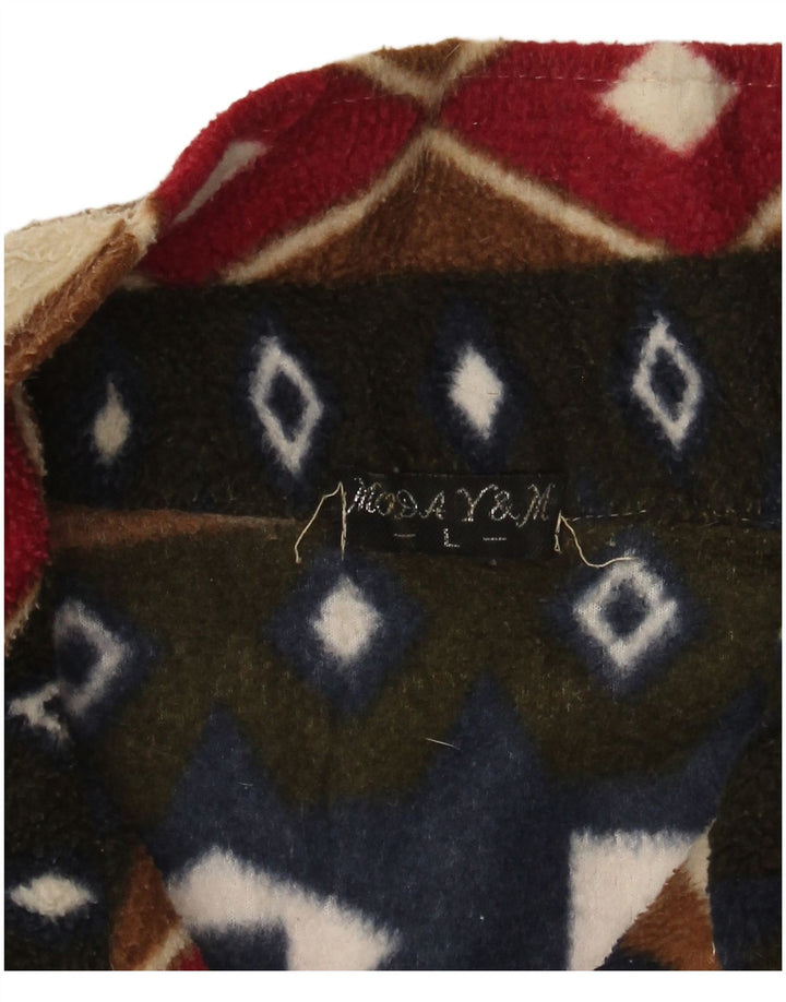 Женская флисовая куртка оверсайз VINTAGE UK 16, большая разноцветная с геометрическим узором