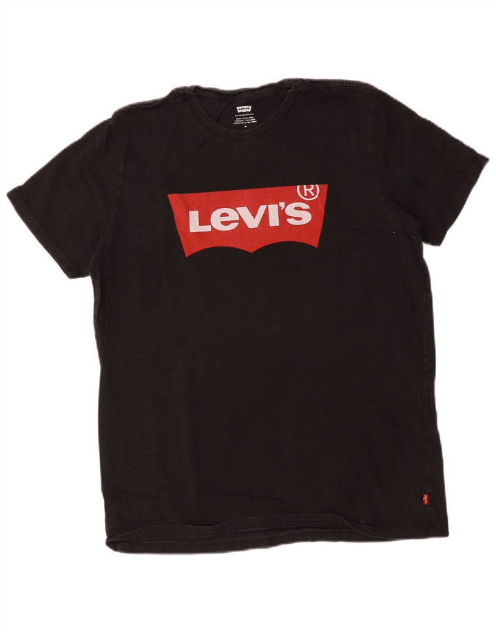Мужская футболка с рисунком Levi's, верх среднего размера, черный хлопок, хлопок