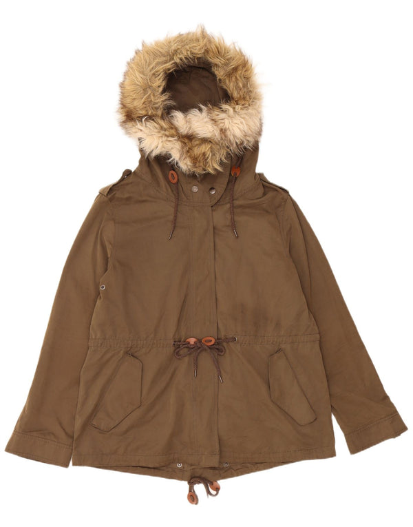 Женская ветровка Zara с капюшоном UK 16, большой цвет хаки