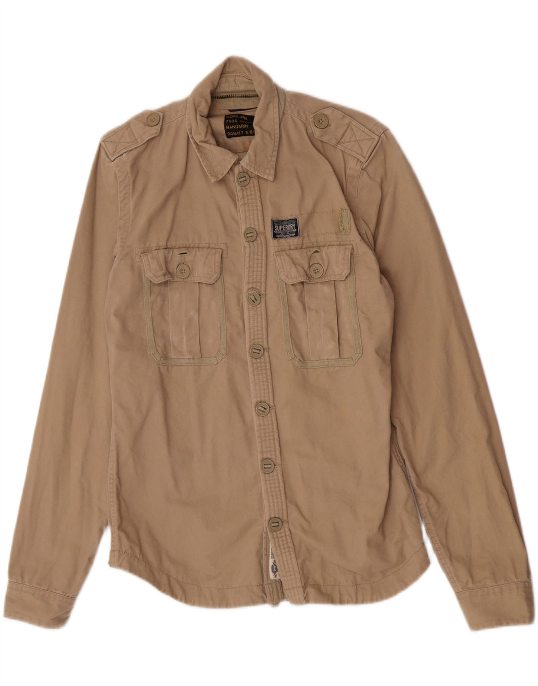 Мужская рубашка в стиле милитари Superdry, большая, бежевая, хлопковая