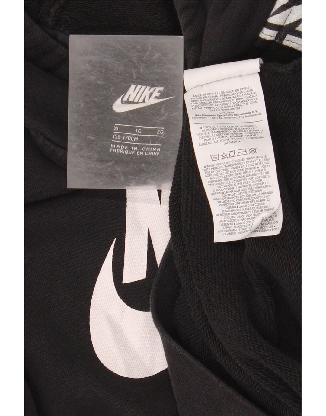 Джемпер с капюшоном NIKE для мальчиков с рисунком, 13–14 лет, размер XL, черный хлопок