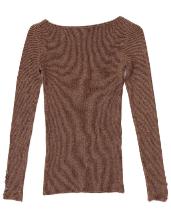 Женский топ Zara с длинным рукавом UK 4 XS, коричневый хлопок