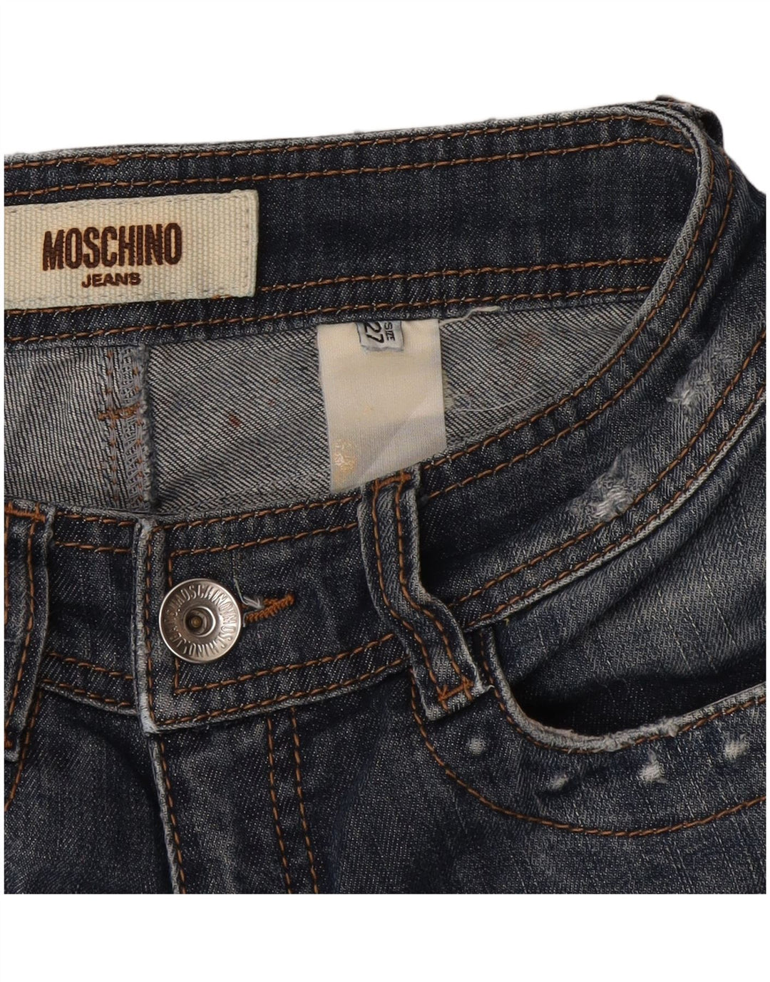 Женские потертые джинсы скинни Moschino W27 L34 синие