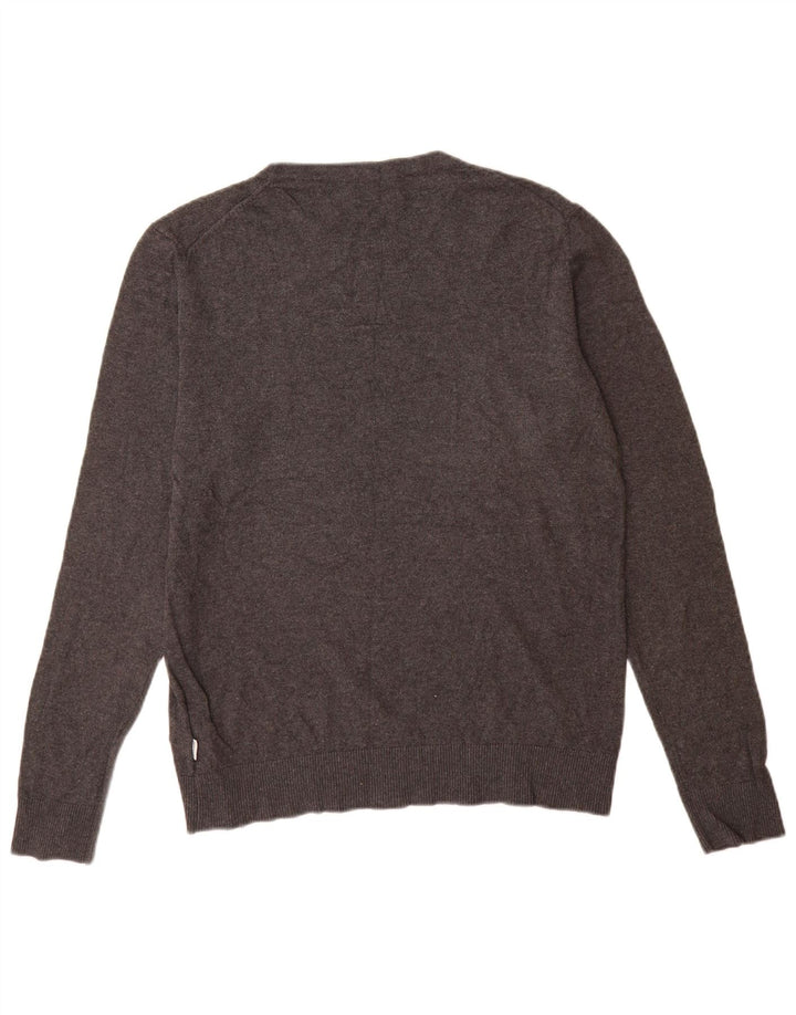 Мужской джемпер с круглым вырезом Jack & Jones, хлопковый свитер среднего серого цвета