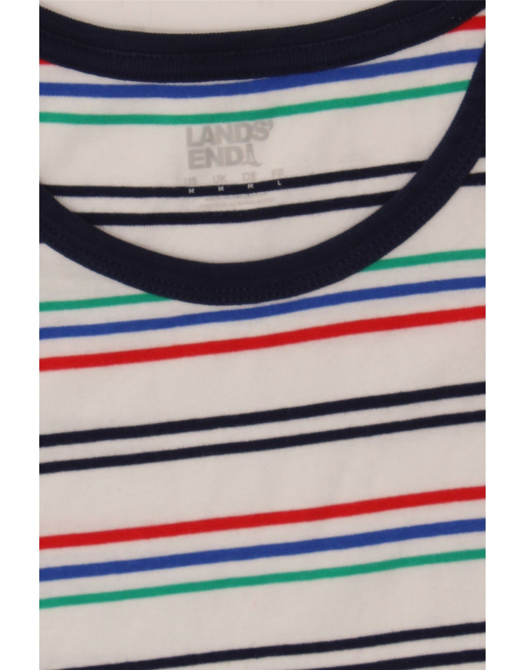 LANDS END Womens T-Shirt Top UK 12 Medium White Striped Cotton Vintage Lands End and Second-Hand Lands End from Messina Hembry 