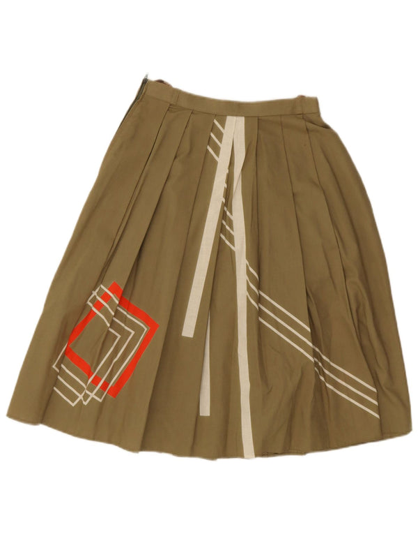 Винтажная женская плиссированная юбка IT 36 XS W25 Хаки, хлопок с геометрическим рисунком