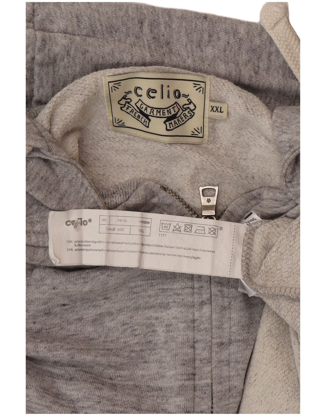 Celio Мужской свитер с капюшоном на молнии 2XL Серый хлопок в крапинку