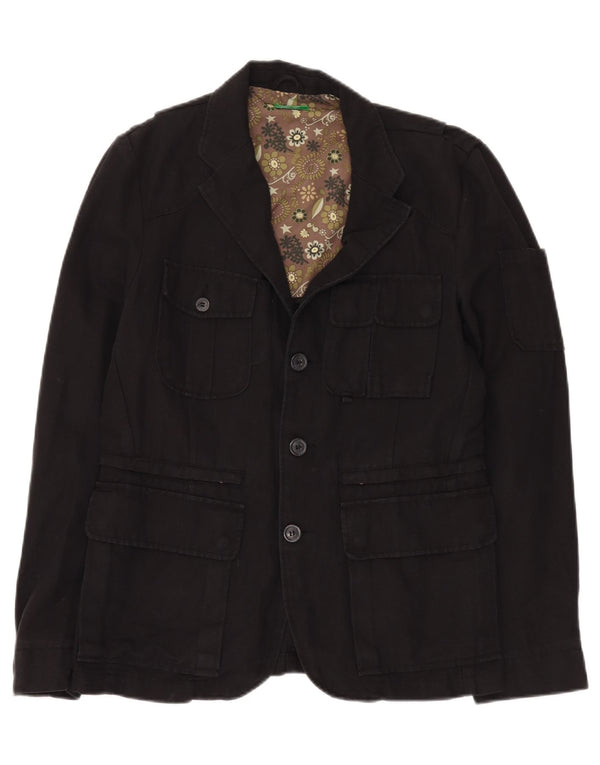 BENETTON Мужской пиджак на 3 пуговицах IT 48 Средний, черный лен