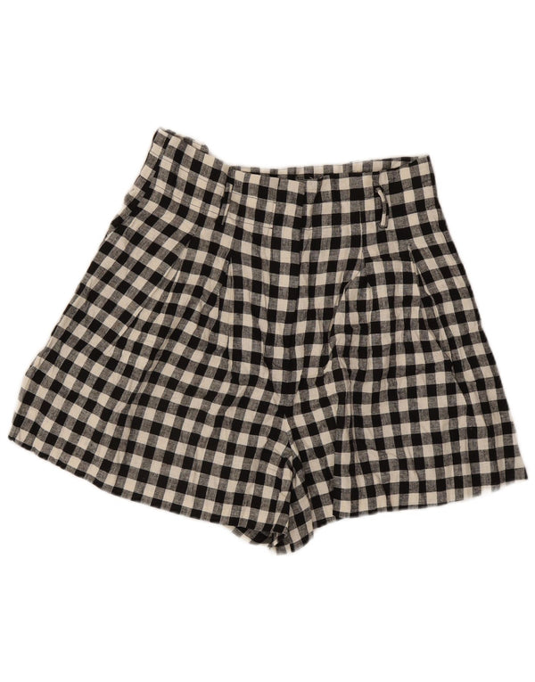 Zara Женские повседневные шорты с широкими штанинами и высокой талией, большие W30, черные в мелкую клетку