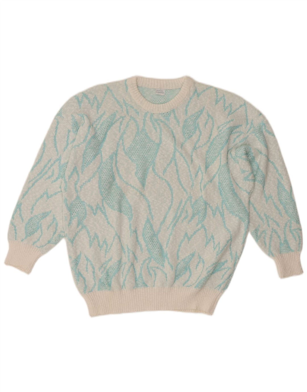 VINTAGE Женский джемпер с круглым вырезом IT 50 XL Бирюзовый цветных блоков