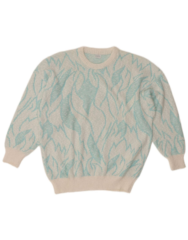 VINTAGE Женский джемпер с круглым вырезом IT 50 XL Бирюзовый цветных блоков