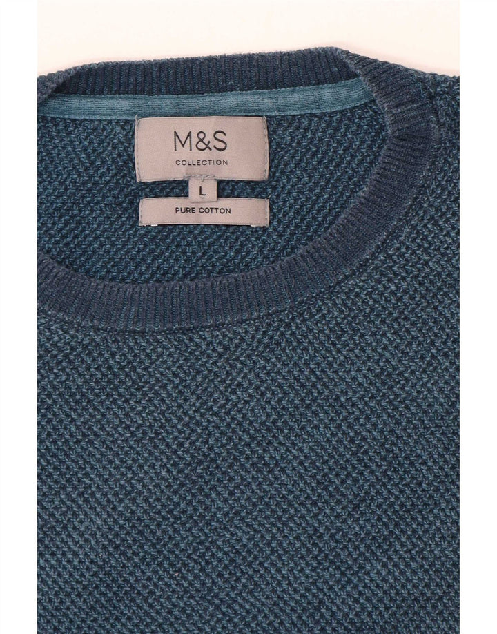 Мужской джемпер с круглым вырезом Marks & Spencer, большой синий хлопковый свитер