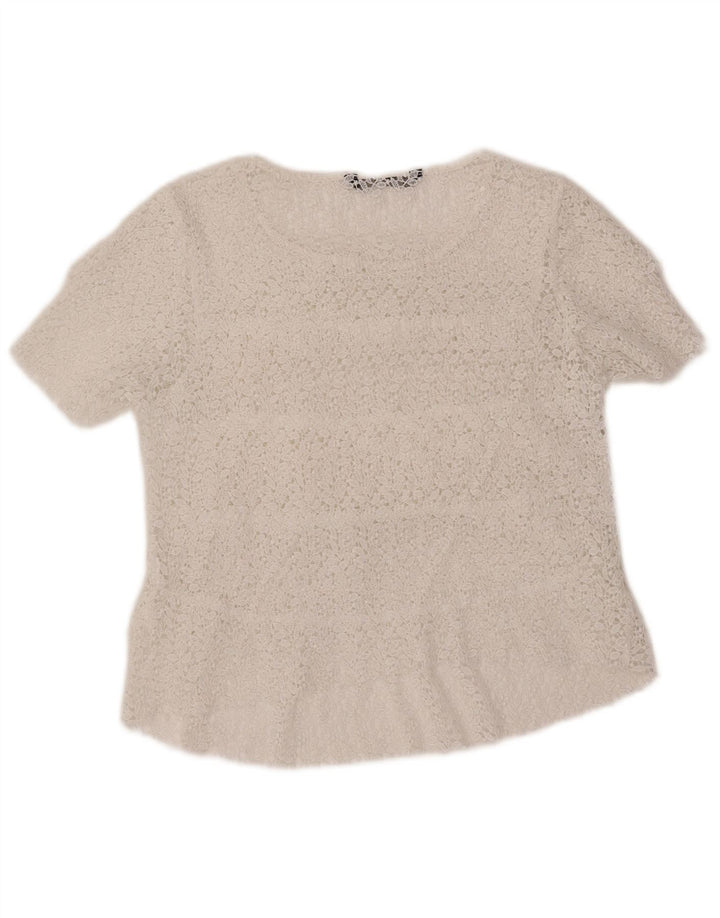 Женская укороченная блузка ZARA UK 12, средний белый цветочный принт