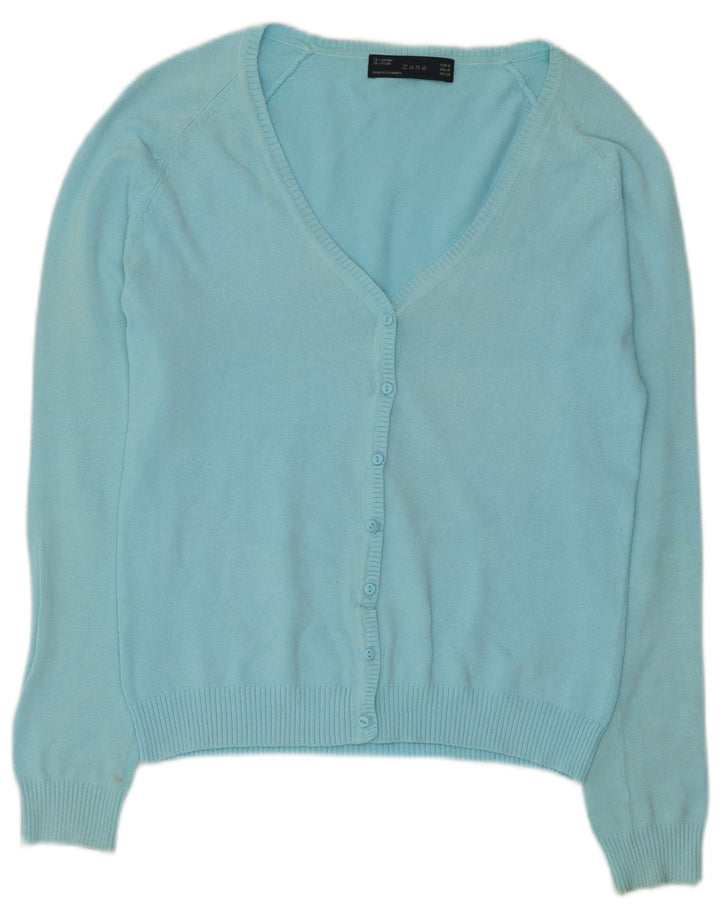 Женский кардиган Zara UK 12, хлопковый средний синий цвет