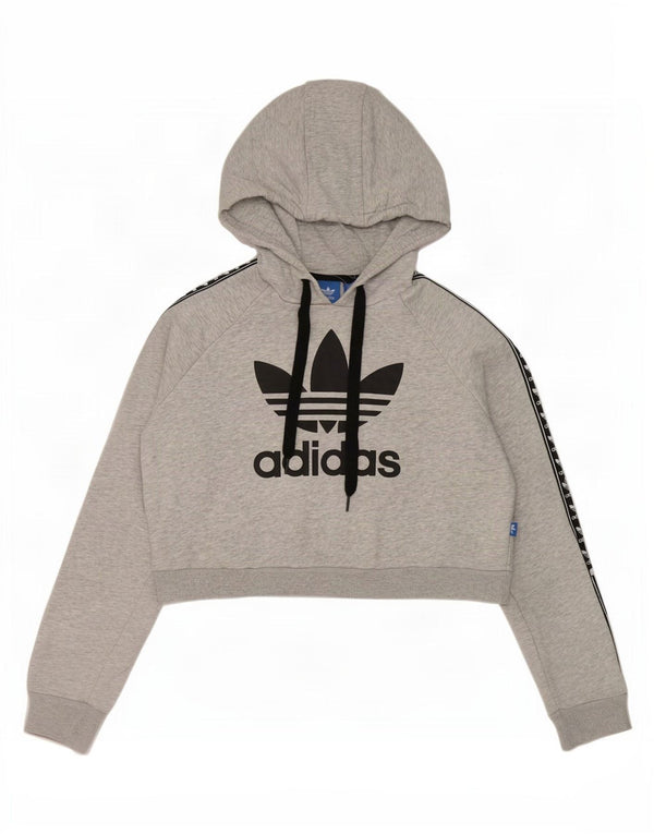 Женский укороченный джемпер с капюшоном Adidas UK 12, средний серый с цветными блоками