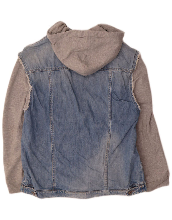 Женская джинсовая куртка с капюшоном Zara UK 14, средний синий цвет с цветными блоками