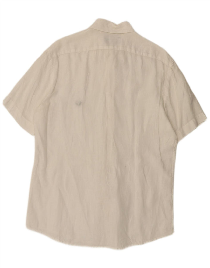 Мужская рубашка с коротким рукавом Fred Perry среднего размера, белая льняная ткань