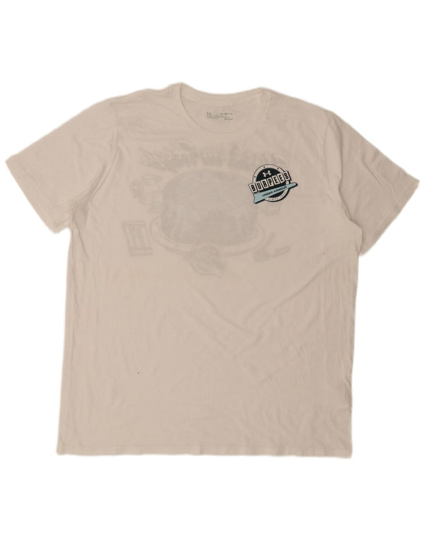 Under Armour Mens Heat Gear Graphic T-Shirt Top 2XL White Cotton