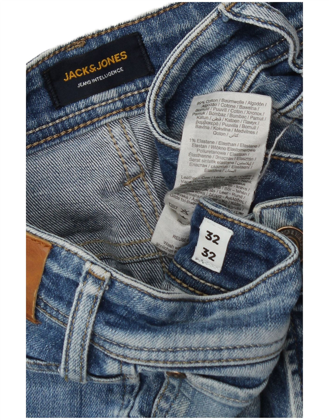 Мужские потертые прямые джинсы Jack & Jones W32 L32, синий хлопок