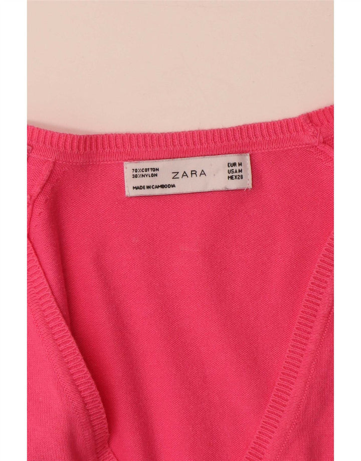 Женский кардиган Zara UK 12, хлопок среднего розового цвета